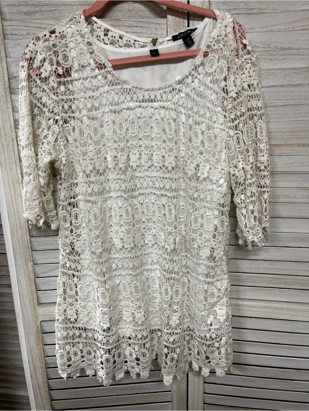 NWT Roz & Ali Ivory Crochet Lace Tunic Top 1X Dressbarn Boho